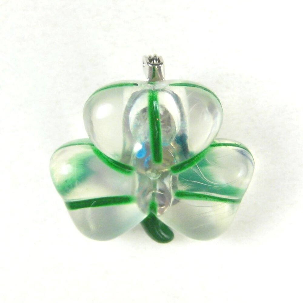 Clover Shaped Brooch Plastic Green Clear St Patrick Vintage Shamrock Irish